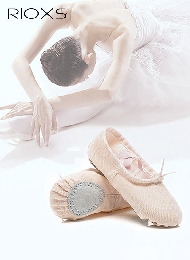 RIOXS Girls' Flats, Canvas Ballet Shoes for Girls, Kids Girls Ballet Practice Shoes, Highly Stretch  Ballerina Flats, Suede Leather Soles Dance Shoes, Comfy Yoga Shoes, Flats Shoes for Dancing, Anti-slip Ballerina Shoes, Girl's Comfort Ballet Slippers, Classic Dance Shoe for Toddler/Little Kid/Big Kid - Image 4